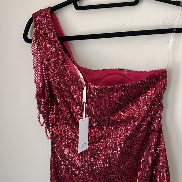 NWT One Shoulder Sequins Maroon Dress - Picture 6 of 7